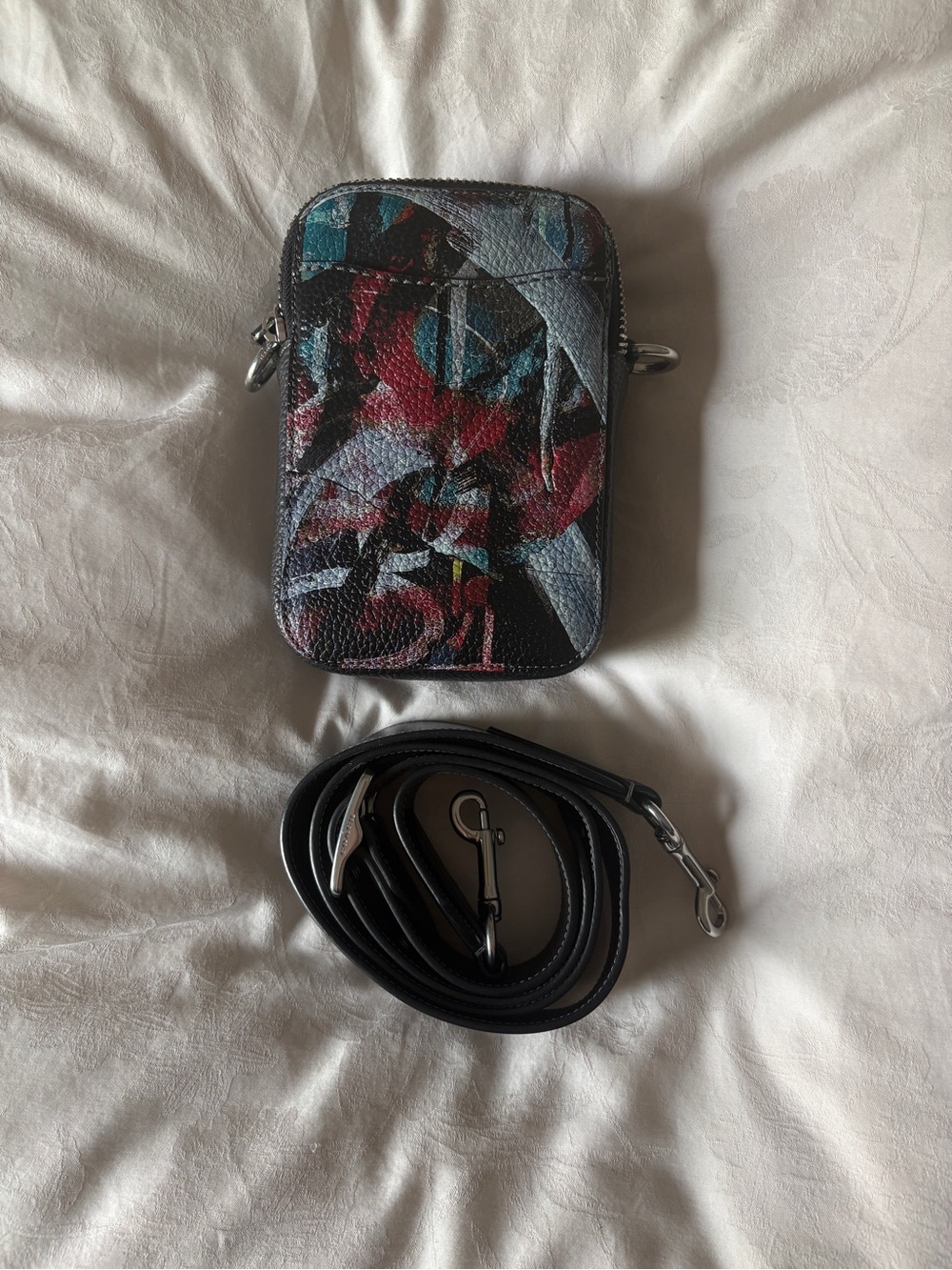 Coach Multicolor Abstract Print Crossbody Messenger Bag with Black Strap (RARE)